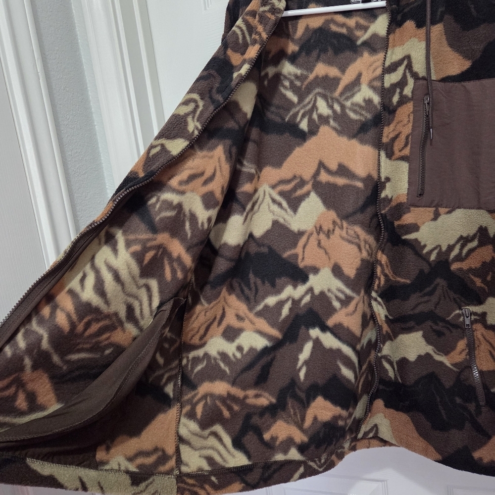 Free Nature Mountain Pattern Full Zip Polar Fleece Hooded Jacket Men Size Large - Picture 8 of 11